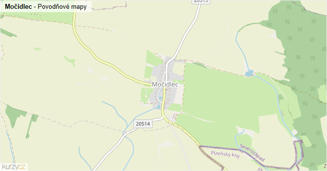 Močidlec - záplavové mapy stoleté vody