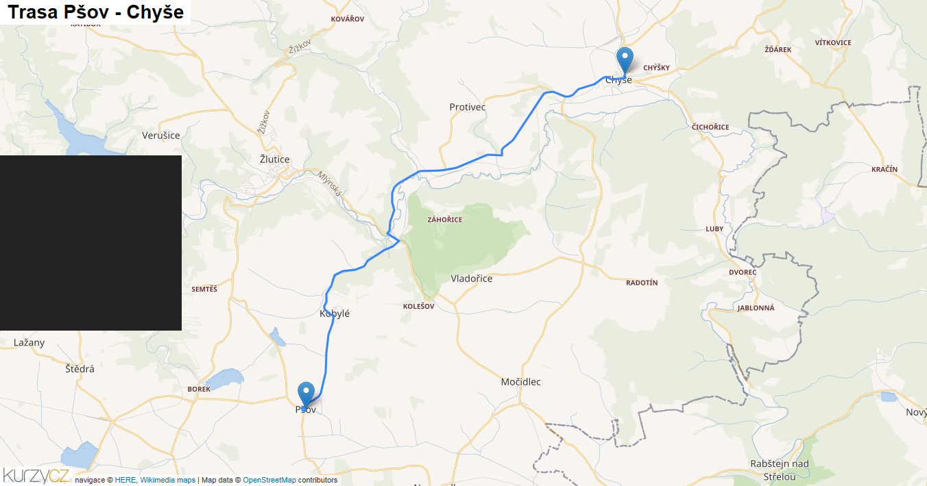 Pšov-Chyše, mapa trasy