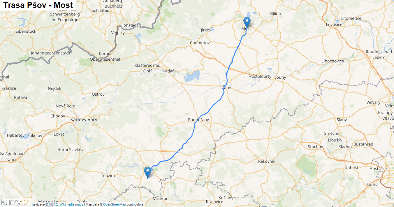 Pšov-Most, mapa trasy