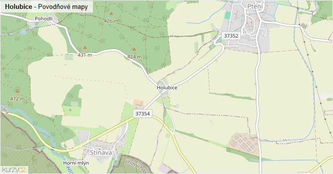 Holubice - záplavové mapy stoleté vody
