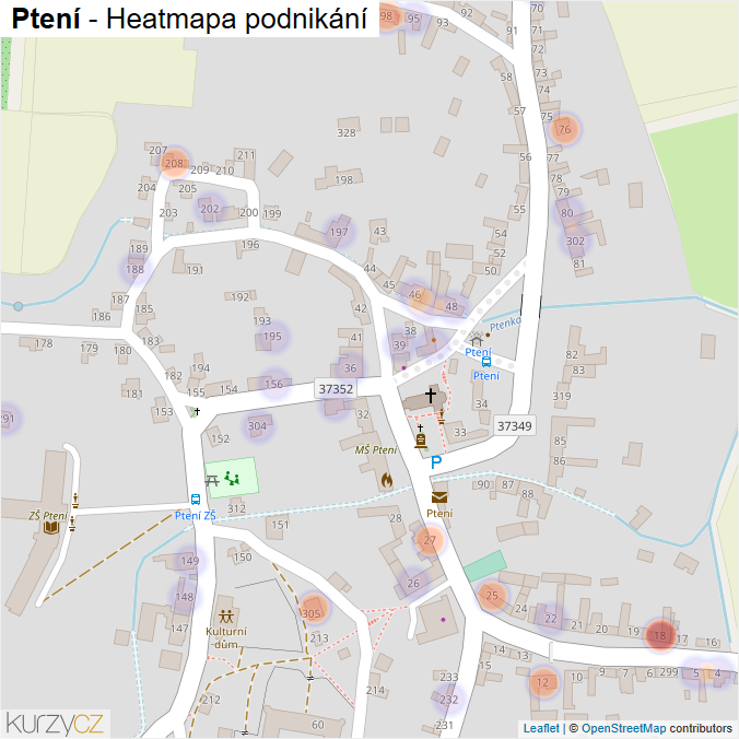 Mapa Ptení - Firmy v části obce.