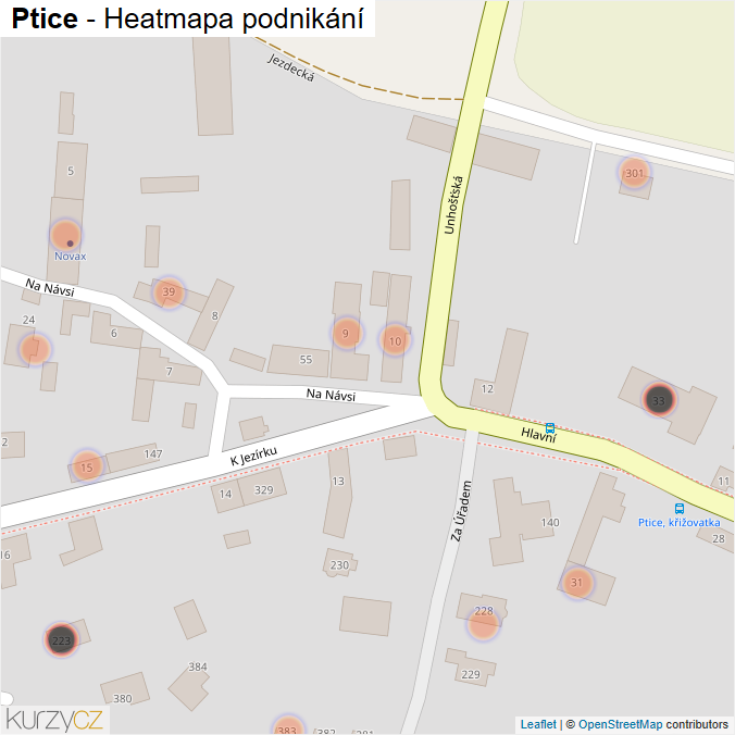 Mapa Ptice - Firmy v obci.