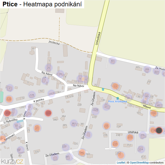 Mapa Ptice - Firmy v části obce.