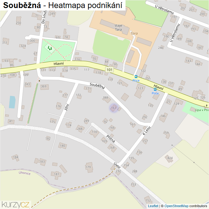 Mapa Souběžná - Firmy v ulici.