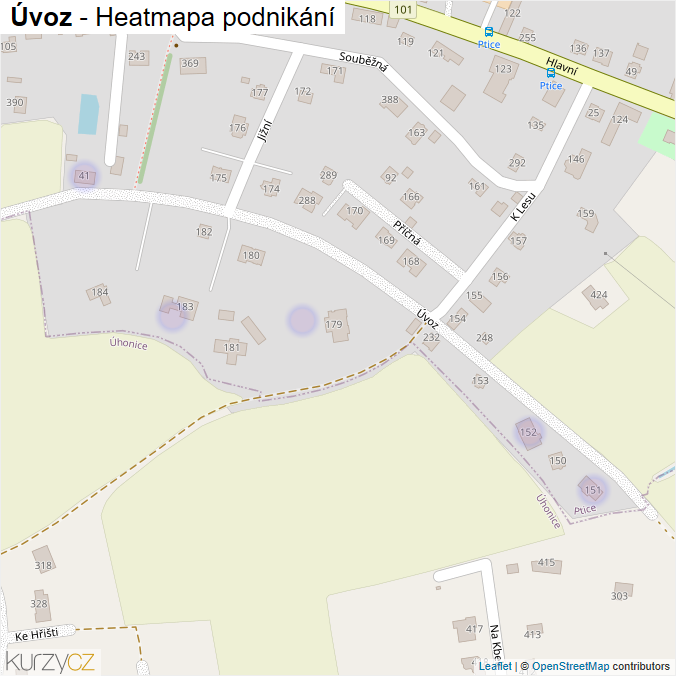 Mapa Úvoz - Firmy v ulici.