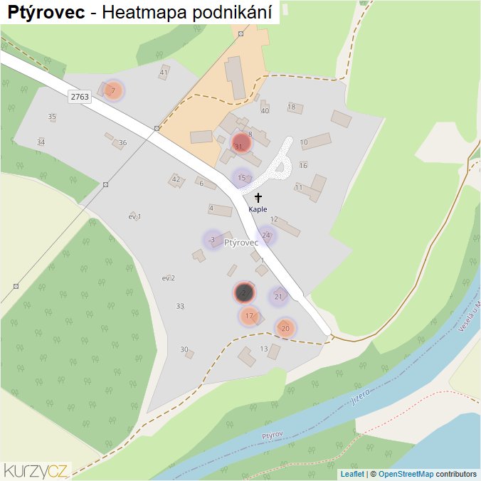 Mapa Ptýrovec - Firmy v části obce.