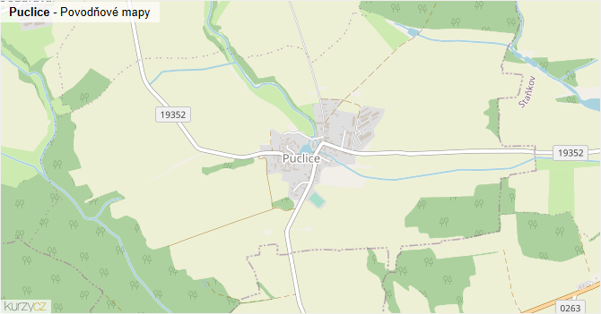 Puclice - záplavové mapy stoleté vody