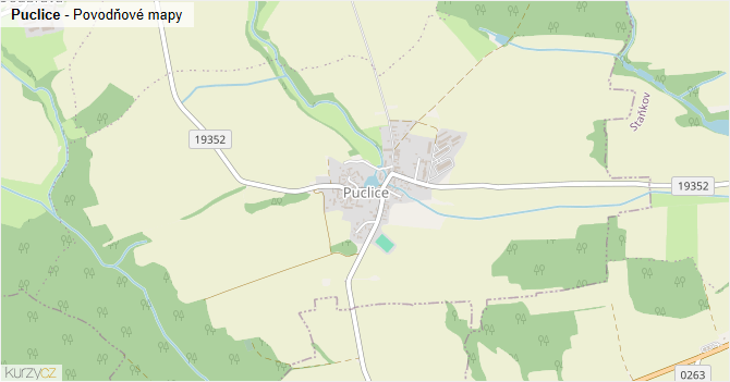 Puclice - záplavové mapy stoleté vody