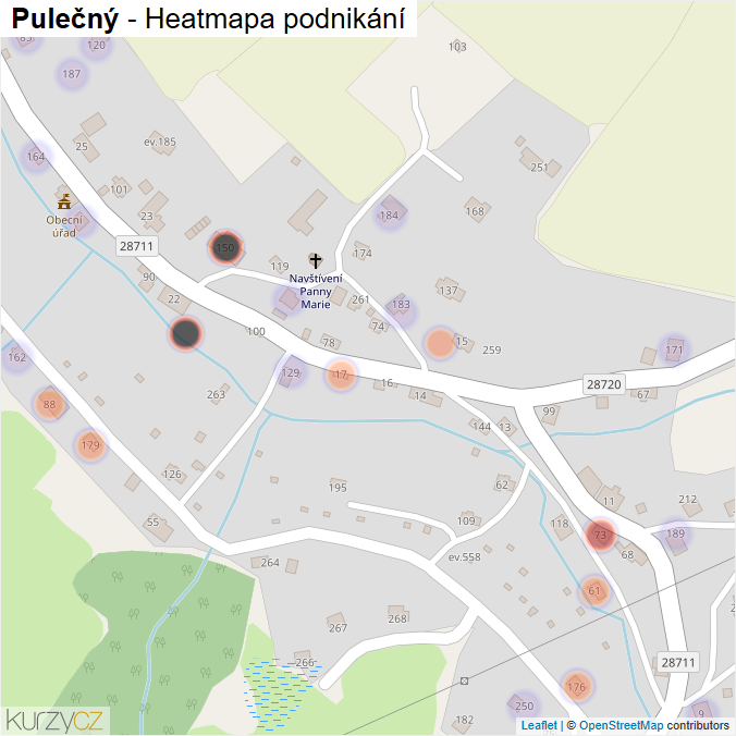 Mapa Pulečný - Firmy v části obce.