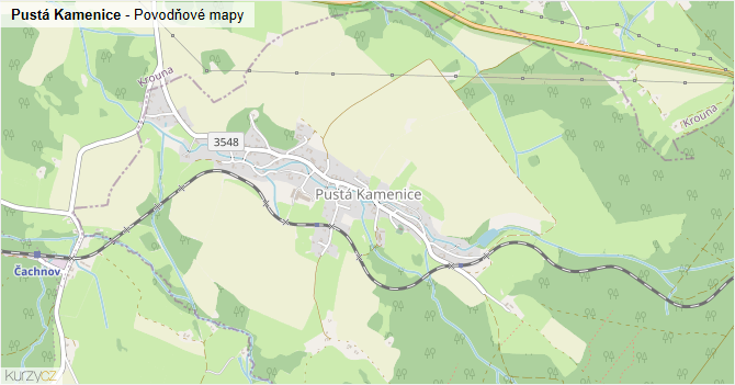 Pustá Kamenice - záplavové mapy stoleté vody