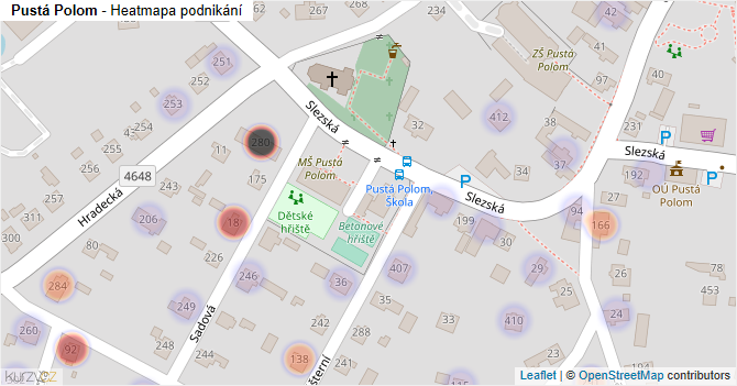 Pustá Polom - mapa podnikání