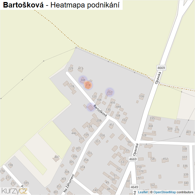 Mapa Bartošková - Firmy v ulici.