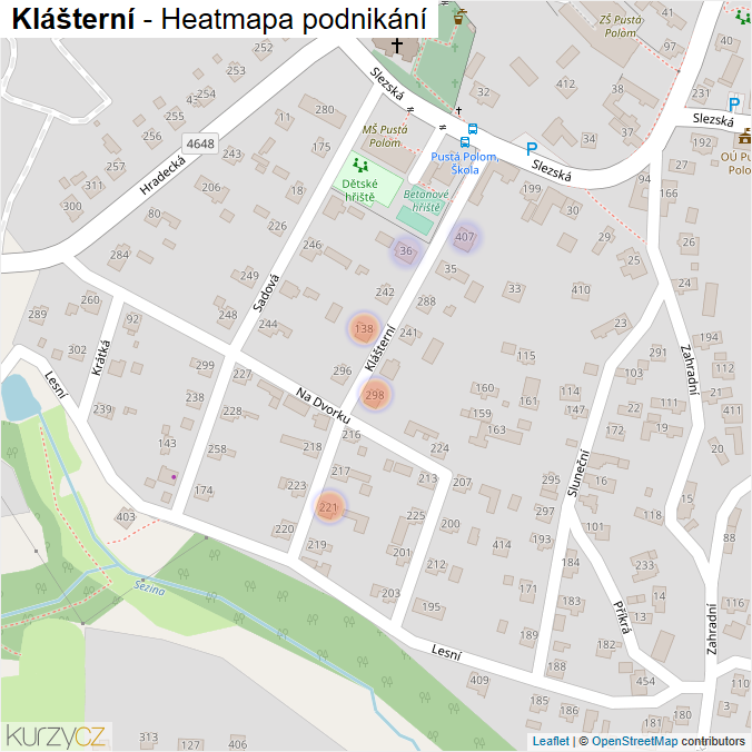 Mapa Klášterní - Firmy v ulici.