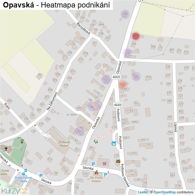 Mapa Opavská - Firmy v ulici.