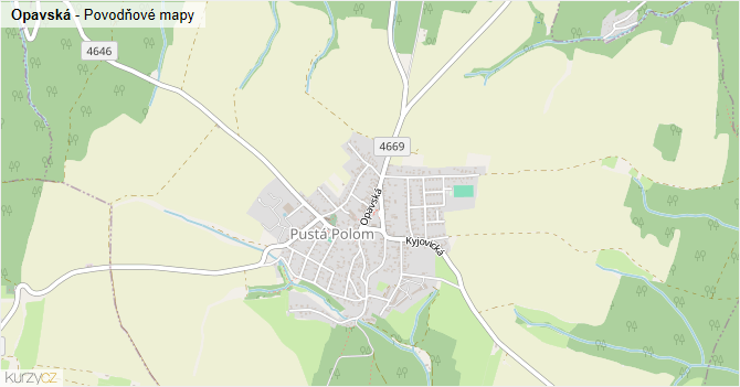 Opavská - záplavové mapy stoleté vody