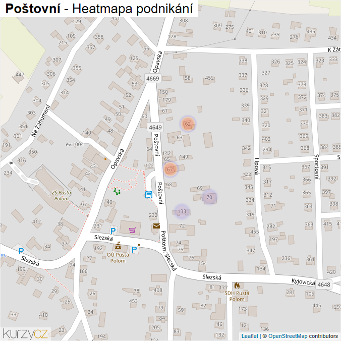 Mapa Poštovní - Firmy v ulici.