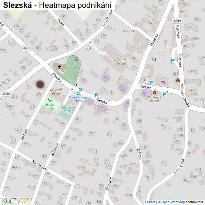 Mapa Slezská - Firmy v ulici.