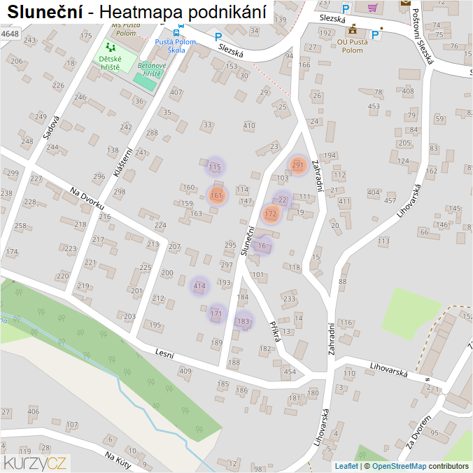 Mapa Sluneční - Firmy v ulici.