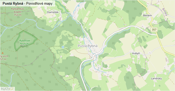 Pustá Rybná - záplavové mapy stoleté vody