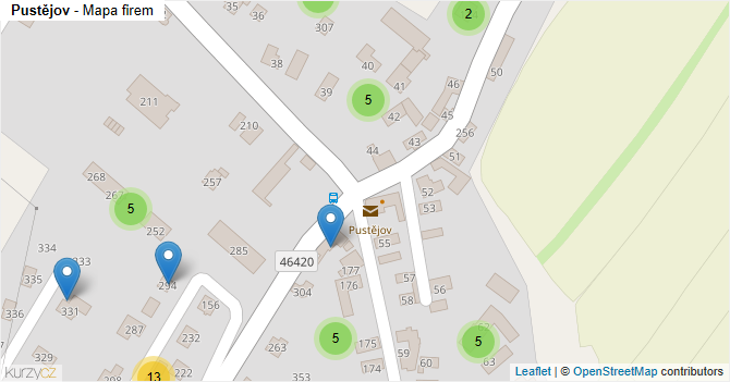 Pustějov - mapa firem