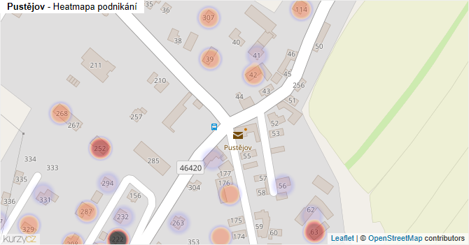 Pustějov - mapa podnikání