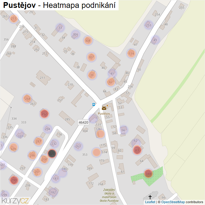 Mapa Pustějov - Firmy v části obce.