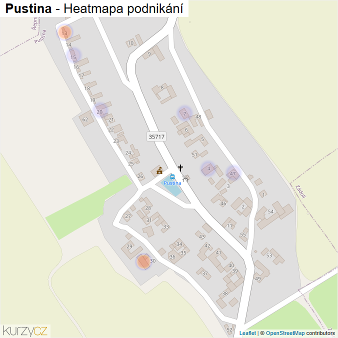 Mapa Pustina - Firmy v části obce.