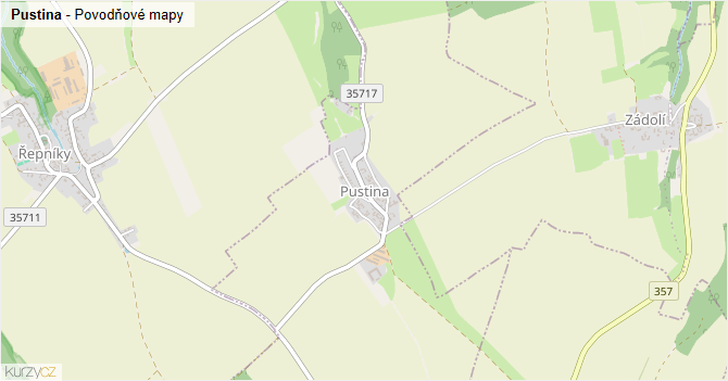 Pustina - záplavové mapy stoleté vody
