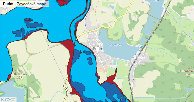 Putim - záplavové mapy stoleté vody