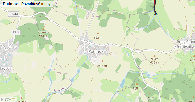 Putimov - záplavové mapy stoleté vody