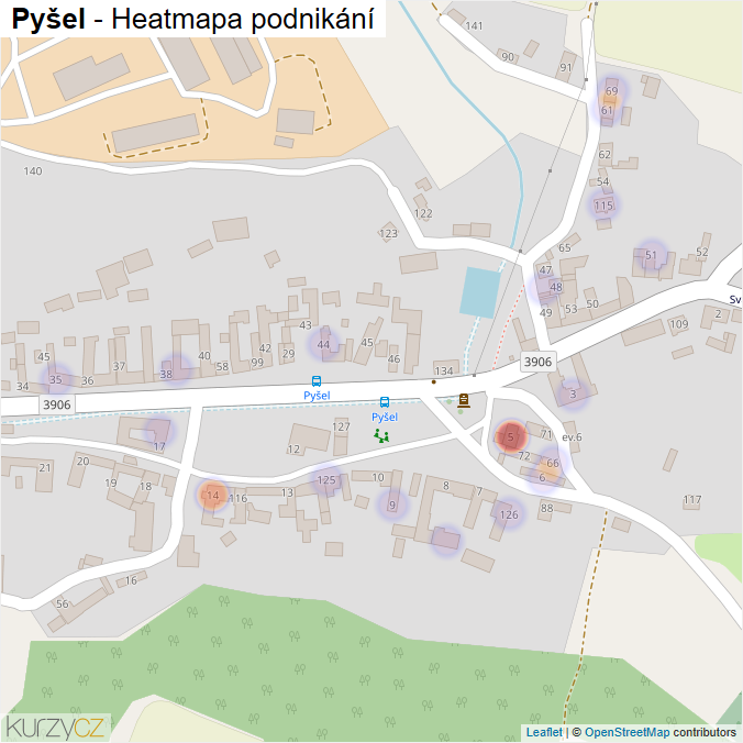 Mapa Pyšel - Firmy v části obce.