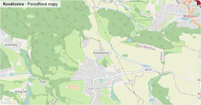 Kovářovice - záplavové mapy stoleté vody