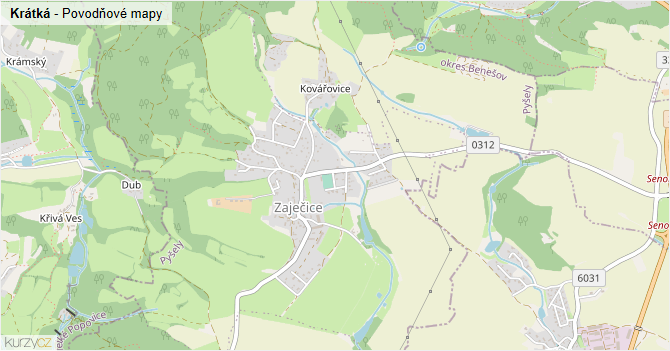 Krátká - záplavové mapy stoleté vody