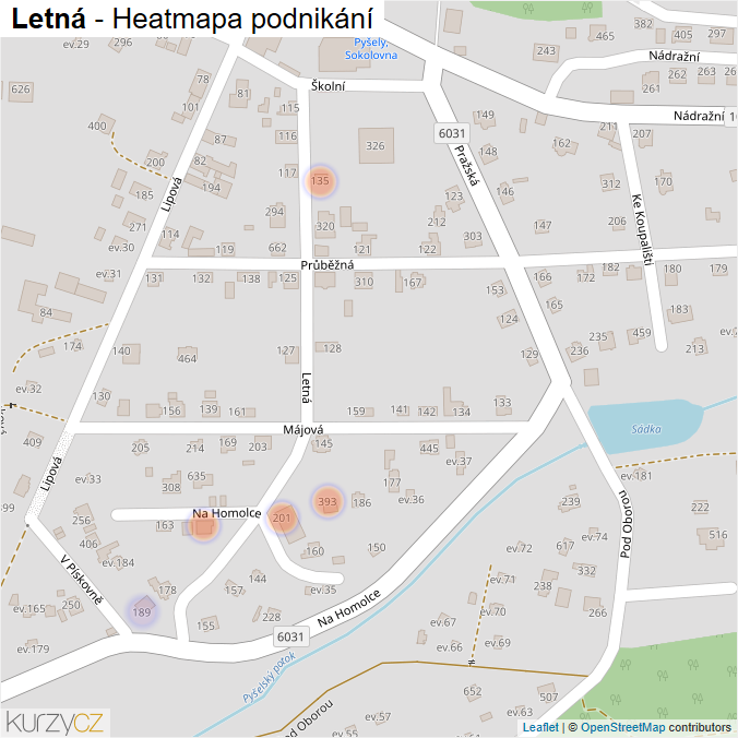 Mapa Letná - Firmy v ulici.