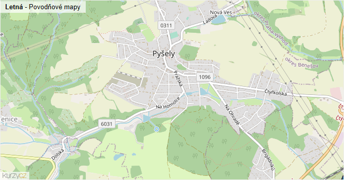 Letná - záplavové mapy stoleté vody