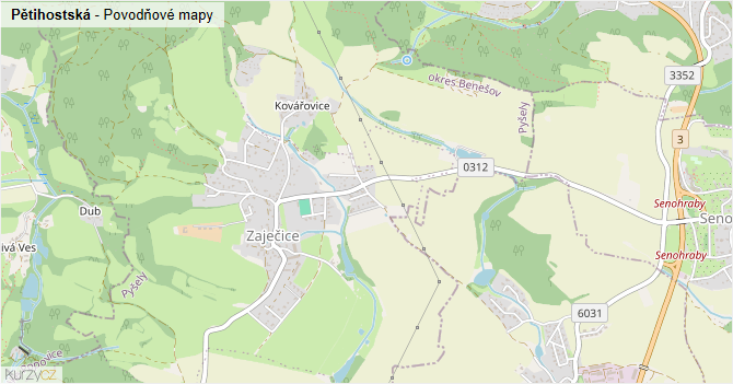 Pětihostská - záplavové mapy stoleté vody
