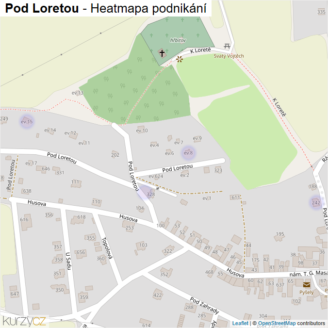Mapa Pod Loretou - Firmy v ulici.