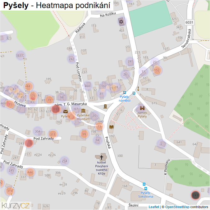 Mapa Pyšely - Firmy v části obce.
