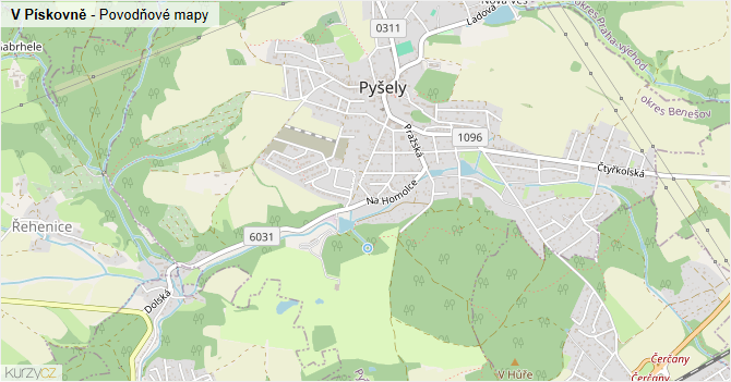 V Pískovně - záplavové mapy stoleté vody
