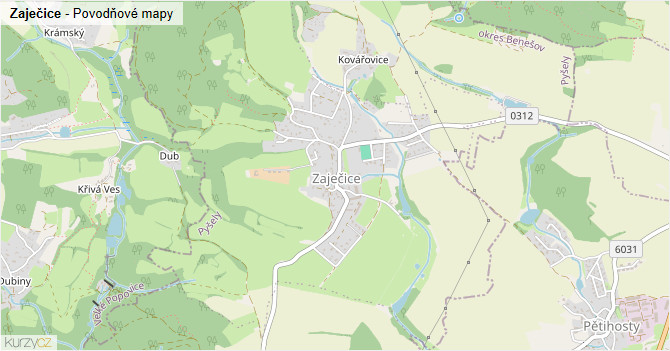 Zaječice - záplavové mapy stoleté vody