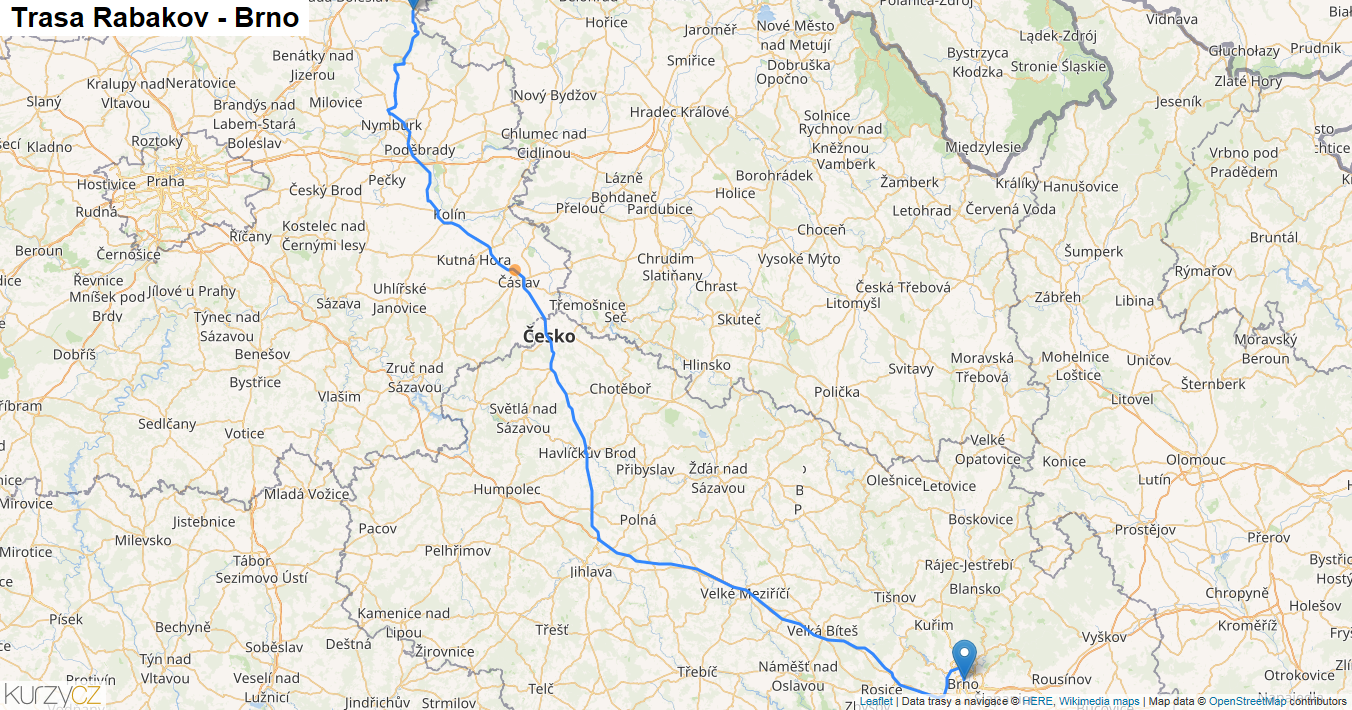 Rabakov-Brno, mapa trasy