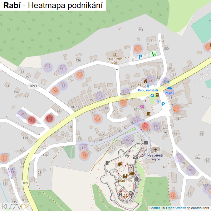Mapa Rabí - Firmy v části obce.