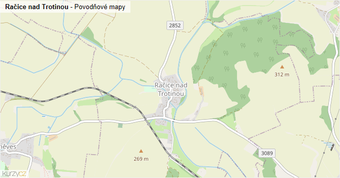 Račice nad Trotinou - záplavové mapy stoleté vody