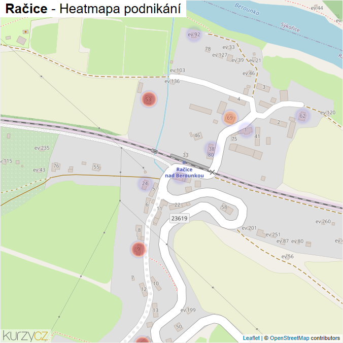 Mapa Račice - Firmy v části obce.