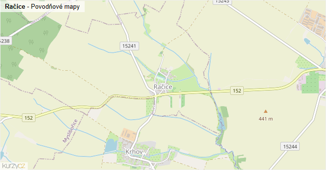 Račice - záplavové mapy stoleté vody