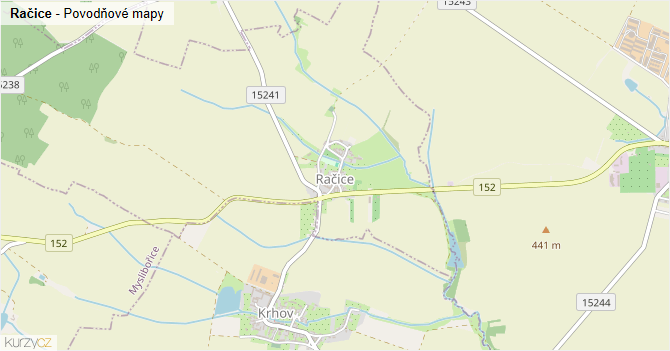 Račice - záplavové mapy stoleté vody