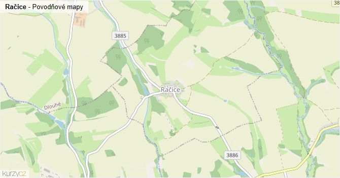 Račice - záplavové mapy stoleté vody