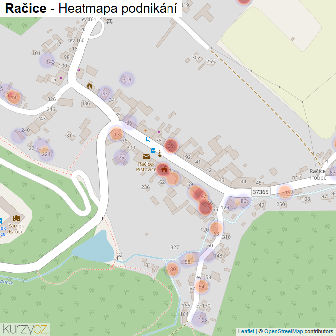 Mapa Račice - Firmy v části obce.