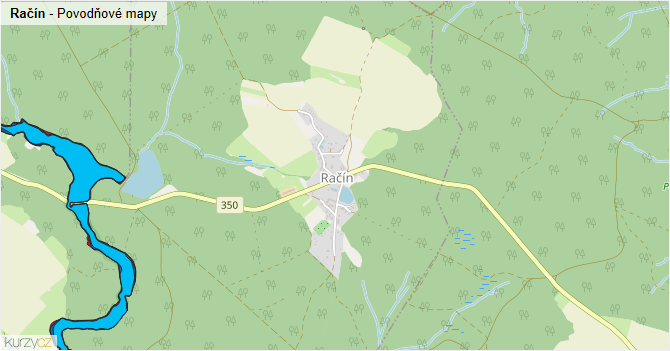 Račín - záplavové mapy stoleté vody