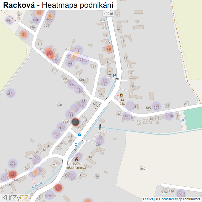 Mapa Racková - Firmy v části obce.